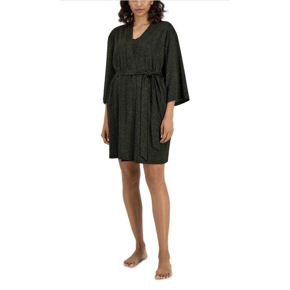 I.n.c. International Concepts Women's 2-Pc.‎ Sparkle Black Robe & Chemise Set M - Picture 3 of 7